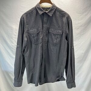 REI Co-op Button Up Shirt Roll-Up Sleeve Plaid Travel Outdoor Gray Medium